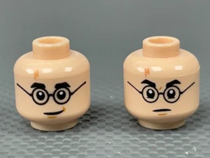 LEGO Male Minifigure Head Light Flesh Circular Glasses Harry Potter Scar Smile - Picture 1 of 4