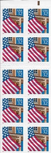US Scott 2921a, Flag over Porch, Red 1996, Booklet pane of 10 stamps, NH - Picture 1 of 1