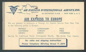 1945 PC NY Air Express Intl Agency Announces Through Air Express Svces See Info - Picture 1 of 1