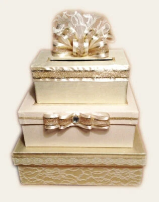 #Caja de tarjetas de boda de oro, 3 niveles, centro de mesa de boda de oro, banda de oro, ranura para tarjetas Foto 1 de 4