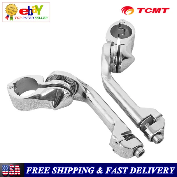 Chrome 1-1/4" Adjustable Highway Long Angled Foot Pegs Mount Fit For Harley Dyna - Image 1 of 4