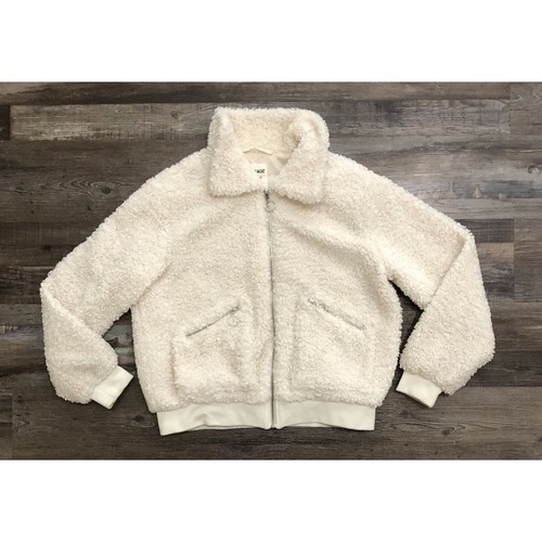 OFF WHITE Giacca sherpa in pelliccia sintetica da donna taglia large cerniera completa bianca