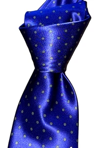 $295 NWOT BRIONI Colbalt Blue w/ Gray spots men's 3.6" satin silk neck Tie Italy - Picture 1 of 7