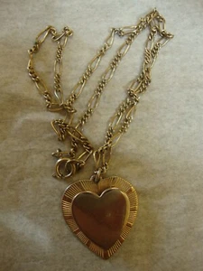 Vintage CHILD NECKLACE HEART on HEART PENDANT on Chain 16" Gold color - Picture 1 of 3