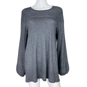 Liz Claiborne Size 0X 14W Sweater Silver Shimmer Puff Sleeve Gray Pullover - Picture 1 of 8