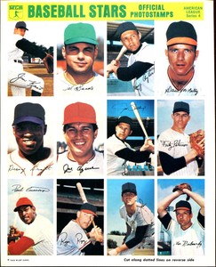 1969 MLB PHOTOSTAMPS UNCUT SHEET w/ KIM KAAT, TOMMY JOHN
