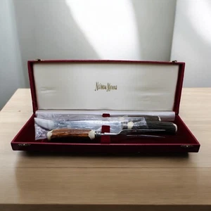 Vtg MUTUAL HIRAM WILD Sheffield England Carving Set Genuine Stag Antler Handles - Picture 1 of 17