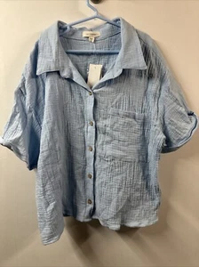 No Comment Shirt Size L Juniors Blue Gauze Button Down Short Sleeve Woven - Picture 1 of 6