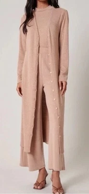 H by HALSTON Midi Cárdigan Plumero Tejido Vestido Rosa Grande P Lagenlook Minimalista Foto 1 de 4