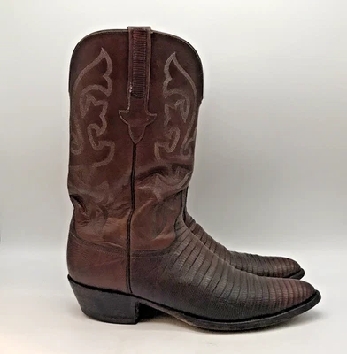 Lucchese Kip Lizard Skin Western Boots Men's 11.5D Brown R Toe Cowboy Footwear - Image 1 of 4