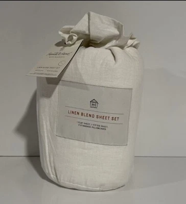 Hearth & Hand w Magnolia Linen Blend Sheet Set ~ Full ~ Hemstitch Off White - Image 1 of 4