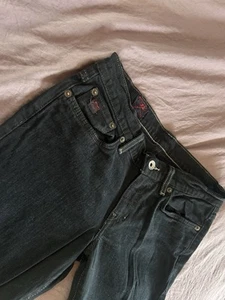 X2 BLACK Denim Laboratory W20 Flare Leg Ultra Low Rise Jeans Size 4 - Picture 1 of 4
