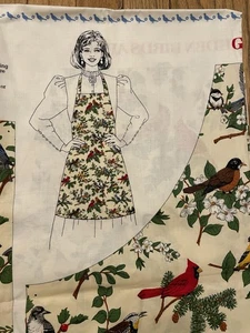 VTG Cut & Sew Fabric Panel Apron Cranston Garden Birds Cardinals Chickadees - Picture 1 of 7