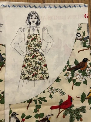 VTG Cut & Sew Fabric Panel Apron Cranston Garden Birds Cardinals Chickadees - Image 1 of 4
