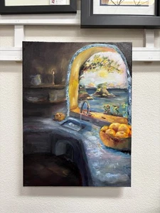 Greece Landscape Still Life Painting Original Oil On Canvas Art Signed 24” X 18” - Picture 1 of 6