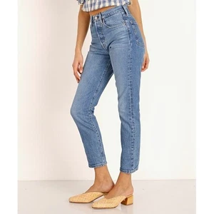 Levis Premium 501 Skinny Jeans Size 28 Jive Ship Blue Denim High Rise Button Fly - Picture 1 of 9
