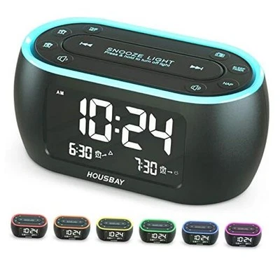  Radio Reloj Despertador Pequeño Brillante para Dormitorios con Luz Nocturna de 7 Colores, Doble Negro Foto 1 de 4
