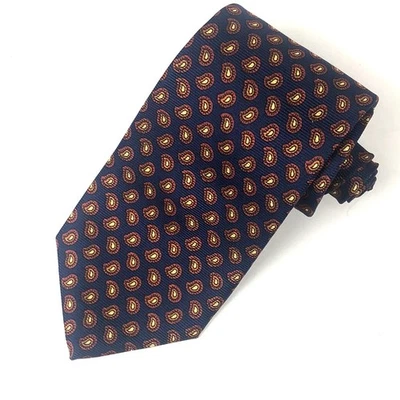Corbata Micro Paisley Paul Fredrick Italian Rep Seda Azul Marino y Rojo/Dorado EE. UU. Foto 1 de 4