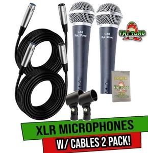 Vocal Microphones with XLR Mic Cables & Clips (2 Pack) FAT TOAD | Cardioid - Picture 1 of 14