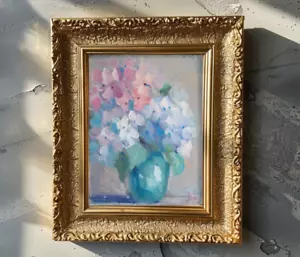 Hydrangea Oil Painting Small Flower Original Wall Art Floral Painting Home Decor - Picture 1 of 11