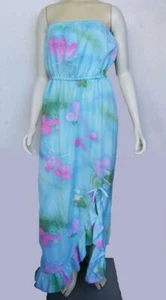 Waltah Clarke's Vtg Dress L Strapless Maxi Floral Pastels Ruffled Open Split - Picture 1 of 6