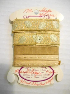 Jacquard Embroidered Floral Grosgrain Trim Ribbon Ecru Silk Rayon 4Yds Hand Dyed - Picture 1 of 5