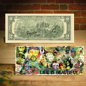 Life Is Beautiful Celebritity Icon Pop Art $2 Bill Signed Rency Numbered of 200 - Picture 1 of 3