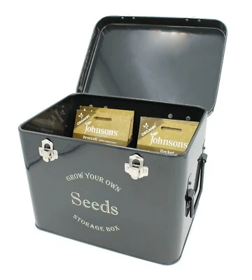 Seed Storage Tin Keep Seeds Organised Black Tin Gift For Gardener - Image 1 of 4
