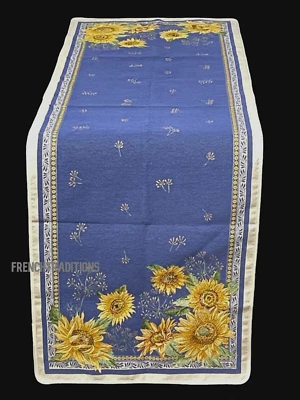 Girasoles Corredor Francés Provenzal Jacquard Tejido Azul - 64X19 Hecho en Francia Foto 1 de 4