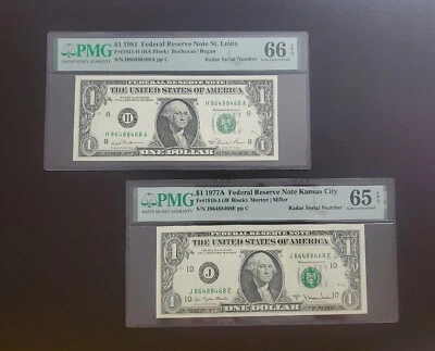 8648*8468' MATCHING LOTS OF 2~$1 Dollar RADAR~PMG 65& 66EPQ GEM UNC 1977A & 1981 - Image 1 of 4