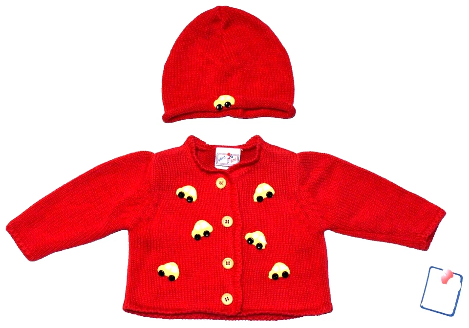 NWT Baby Infant 2-Piece Button Up Sweater & Beanie Hat Size 6 Months Red - Image 1 of 4