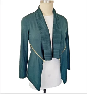 INC - NWOT Dark Forest Green Open Front Zip Side Accented Knit Cardigan L - Picture 1 of 13