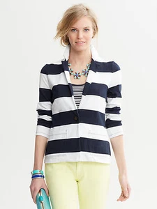 Chaqueta Blazer a Rayas de Rugby Blanca Banana Republic, Algodón, Sin Forrar, Talla M, Nueva con Etiquetas - Imagen 1 de 8