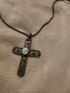 Collar colgante vintage de plata de ley con cruz de piedra lunar - Imagen 1 de 4