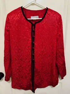 Vtg Jessica Howard Blazer Women Sz. 18 Red Blazer Damask Oriental USA - Picture 1 of 2