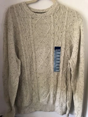 BASIC EDITIONS MEN'S Ivory Cable Knit Sweater Crew Neck Size L - Image 1 of 3