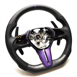 MATT CARBON FIBER Steering Wheel FOR INFINITI q50q60QX50QX55 PURPLE STRIPE - Picture 1 of 9