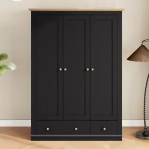 Modern Wood 3 Doors Armoire Wardrobe Closet w 2 Drawers, Wooden Wardrobe Cabinet - Picture 1 of 8