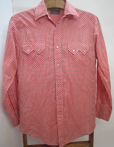 Vintage Jandy Place BARDON WESTERN Gr. Medium KARIERTES HEMD ROT KARIERT GINGHAM PERLE - Bild 1 von 9