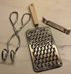 LOTE DE COLECCIÓN de 3 pinzas tipo tijera de cocina EKCO rallador de queso blanco abrebotellas - Imagen 1 de 9