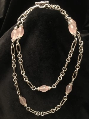 David Yurman 925 SS y collar de eslabones de cuarzo rosa facetado Figaro con diamante Foto 1 de 4