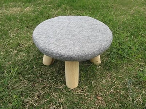1X Round Grey 4 Leg Wooden Foot Stool Footrest Padded Seat Office Bedroom Kids - Picture 1 of 5