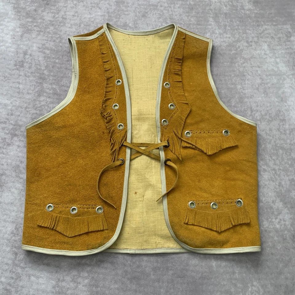 Chaleco de Gamuza Vintage Años 60 70 Flecos Lateral M Vaquero Occidental Volantes Marrón Hippie Foto 1 de 4