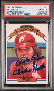 1982 Donruss PETE ROSE Diamond Kings #1 PSA 6 Auto 10 Charlie Hustle Inscription - Picture 1 of 2