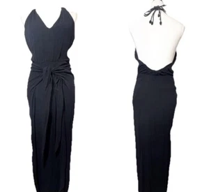 NWT VIX Paula Hermanny Halter Wrap Front Knot Crepe Dress Black Sz M - Picture 1 of 15