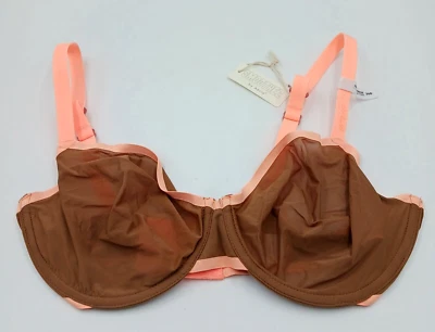 Smoothez By Aerie Bra Balconette 36D Sheer Mesh Unlined Underwire Brown Orange - Image 1 of 4