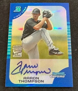 2005 Bowman Draft Chrome Blue Refractor 063/150 Aaron Thompson #BDP170 Auto - Bild 1 von 2