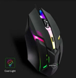 Mysz do gier USB 2400 dpi czarna podświetlana mysz dla graczy przewodowa - Zdjęcie 1 z 17