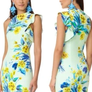 Vestido Vaina Negro Halo/Pabla Estampado Floral con Volantes Tropical Mini 2 - Imagen 1 de 8