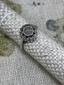 Anillo de colección de los años 70 plata rosa cuarzo y marcasita talla N - Imagen 1 de 16
